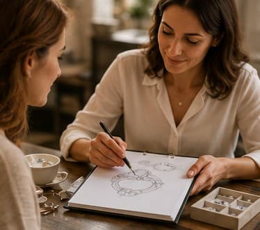 Client discussing their jewellery design with our designer