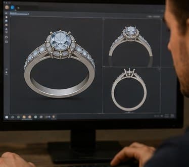 3D CAD render of a ring design on a computer screen
