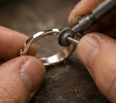 Jeweller applying final finishing touches to a ring