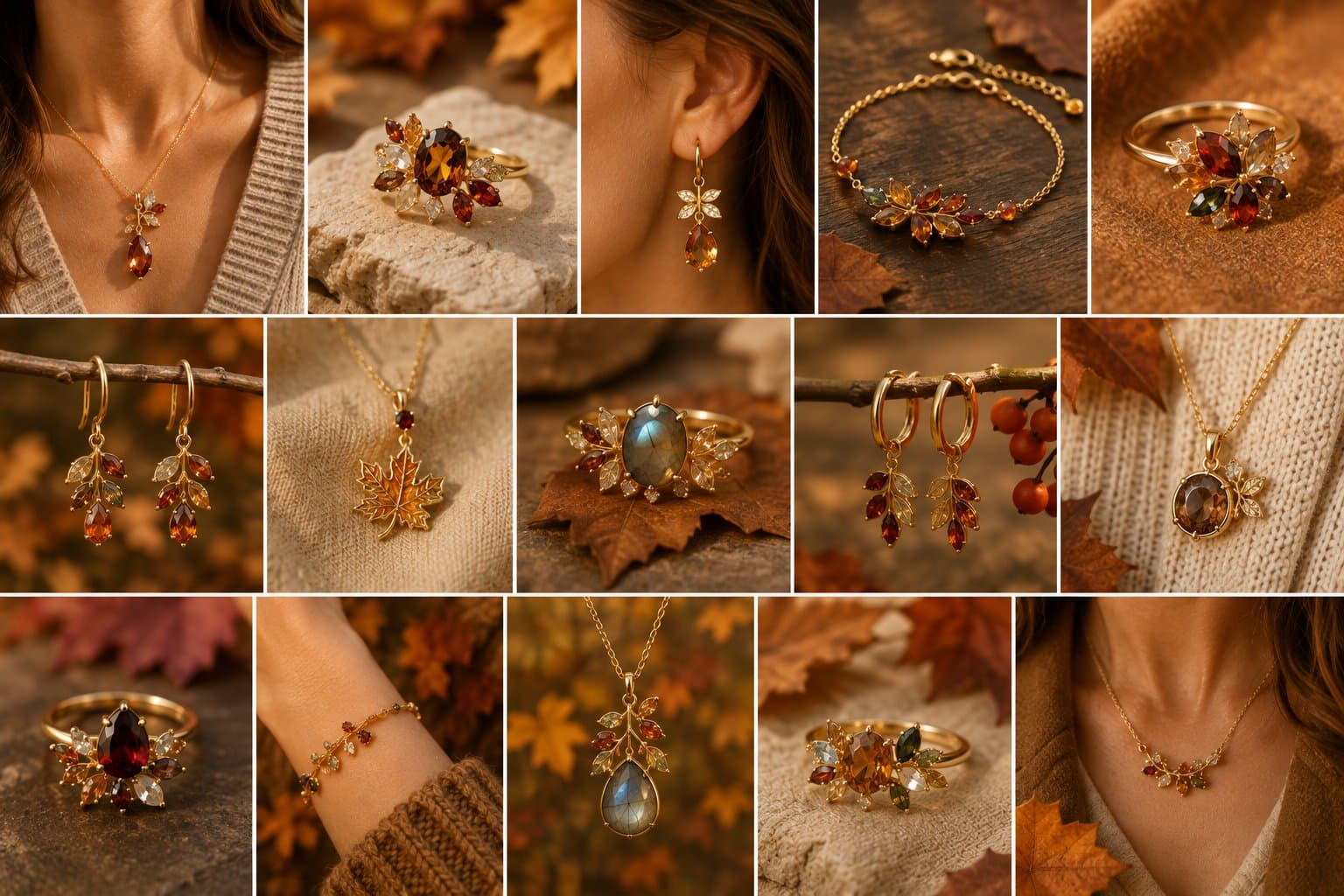 Autumn collection — golden leaf-inspired jewellery moodboard