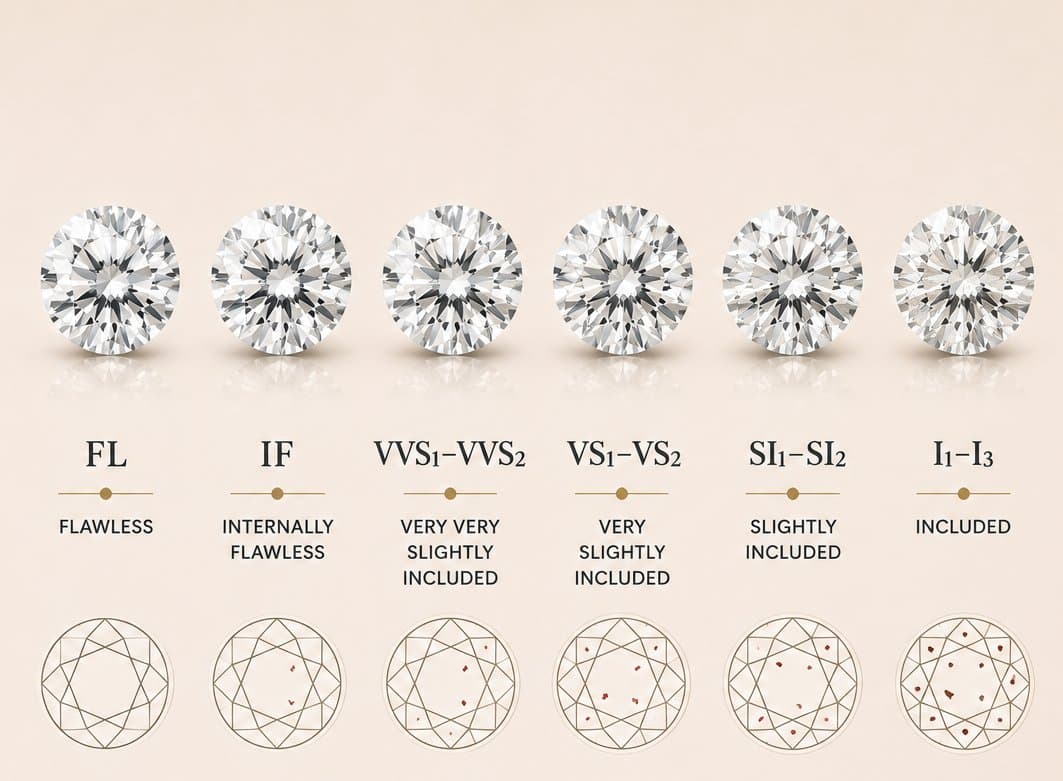Diamond clarity grading scale from Flawless to Included