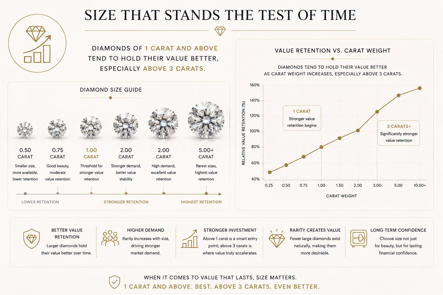 Diamond size guide and pricing relationship versus carat weight chart