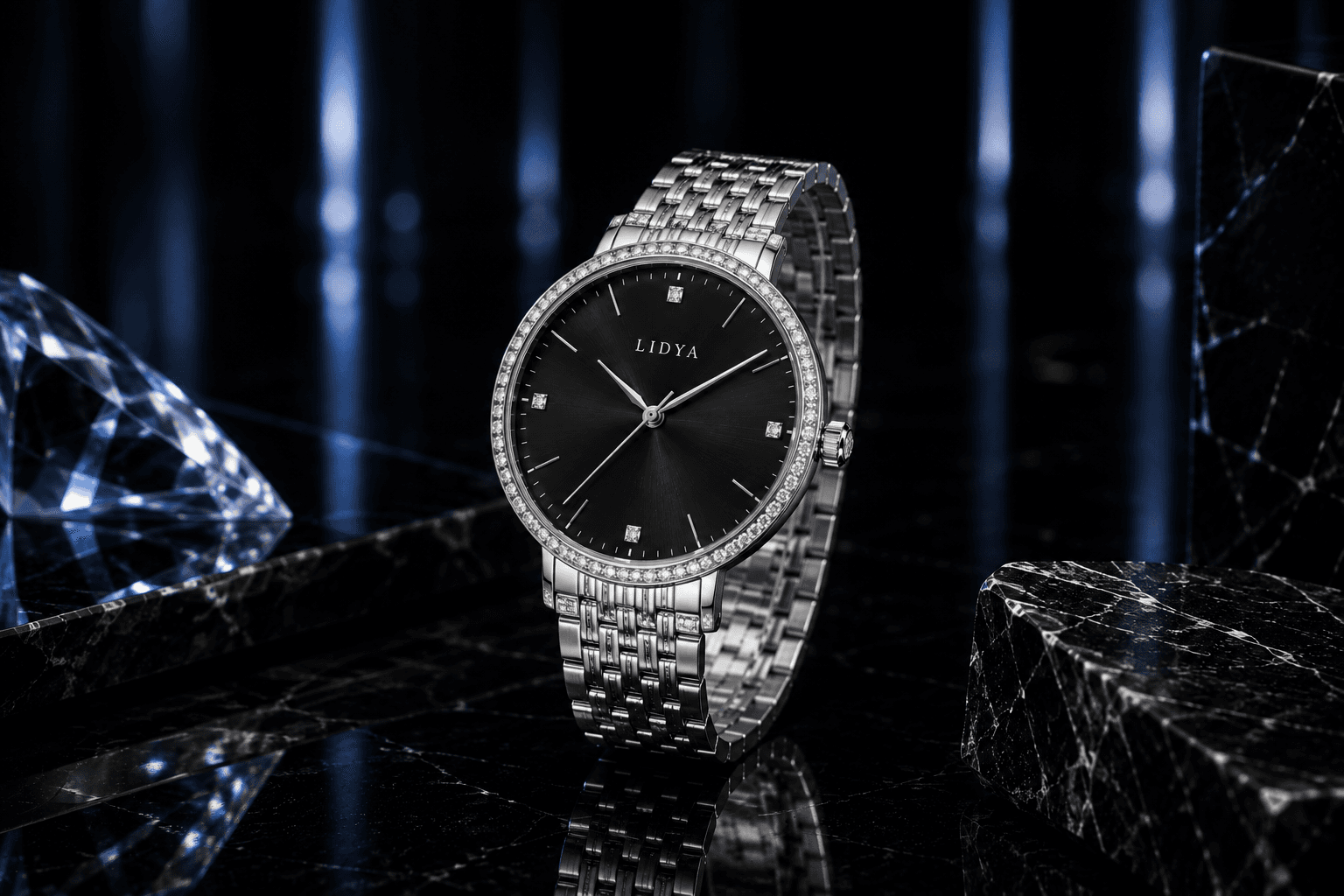 Luxury watch with diamond-set bezel
