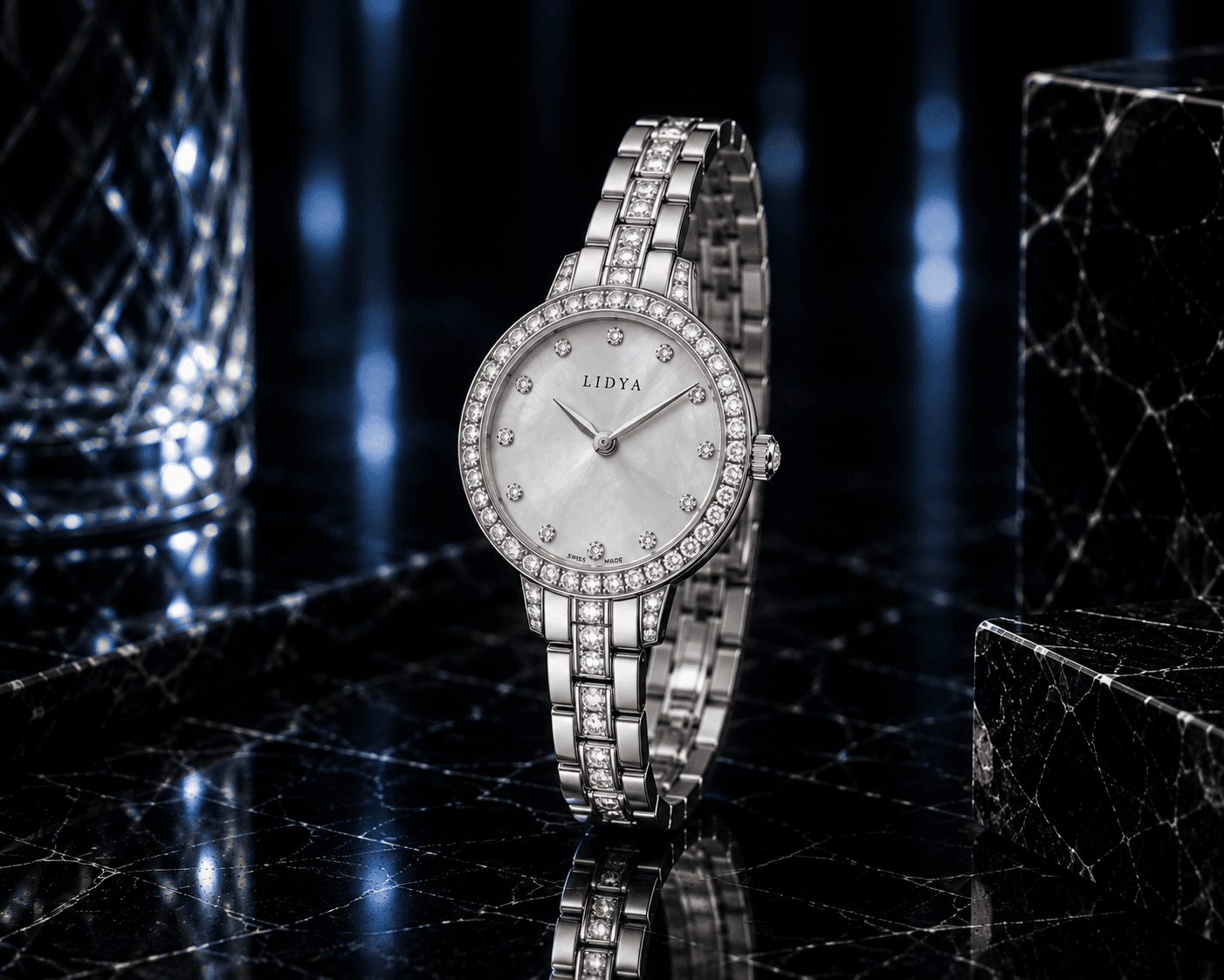 Luxury watch with brilliant diamond detailing