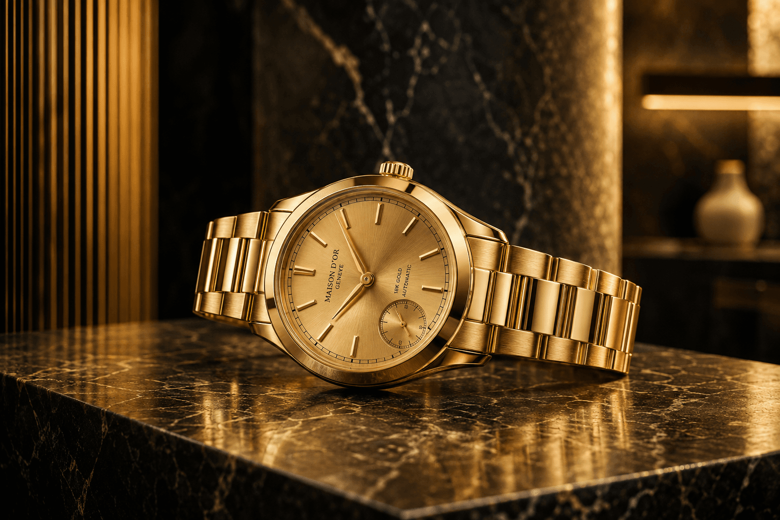 Luxury gold watch with classic proportions