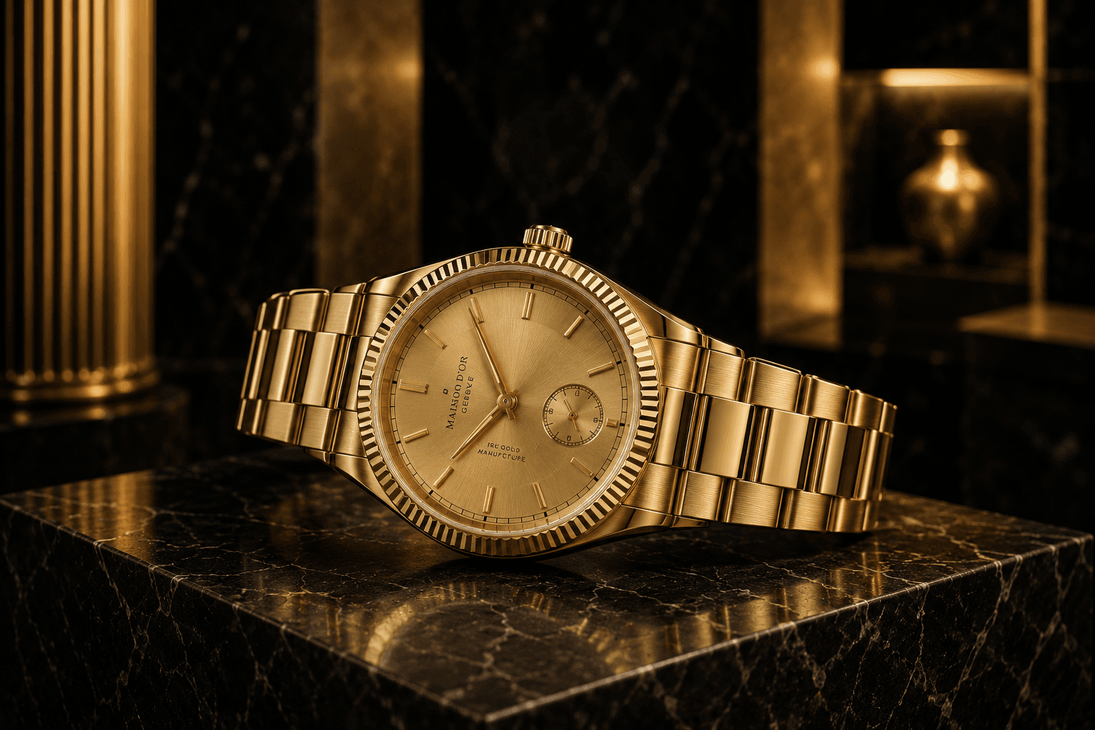 Refined gold wristwatch presented in a dark setting