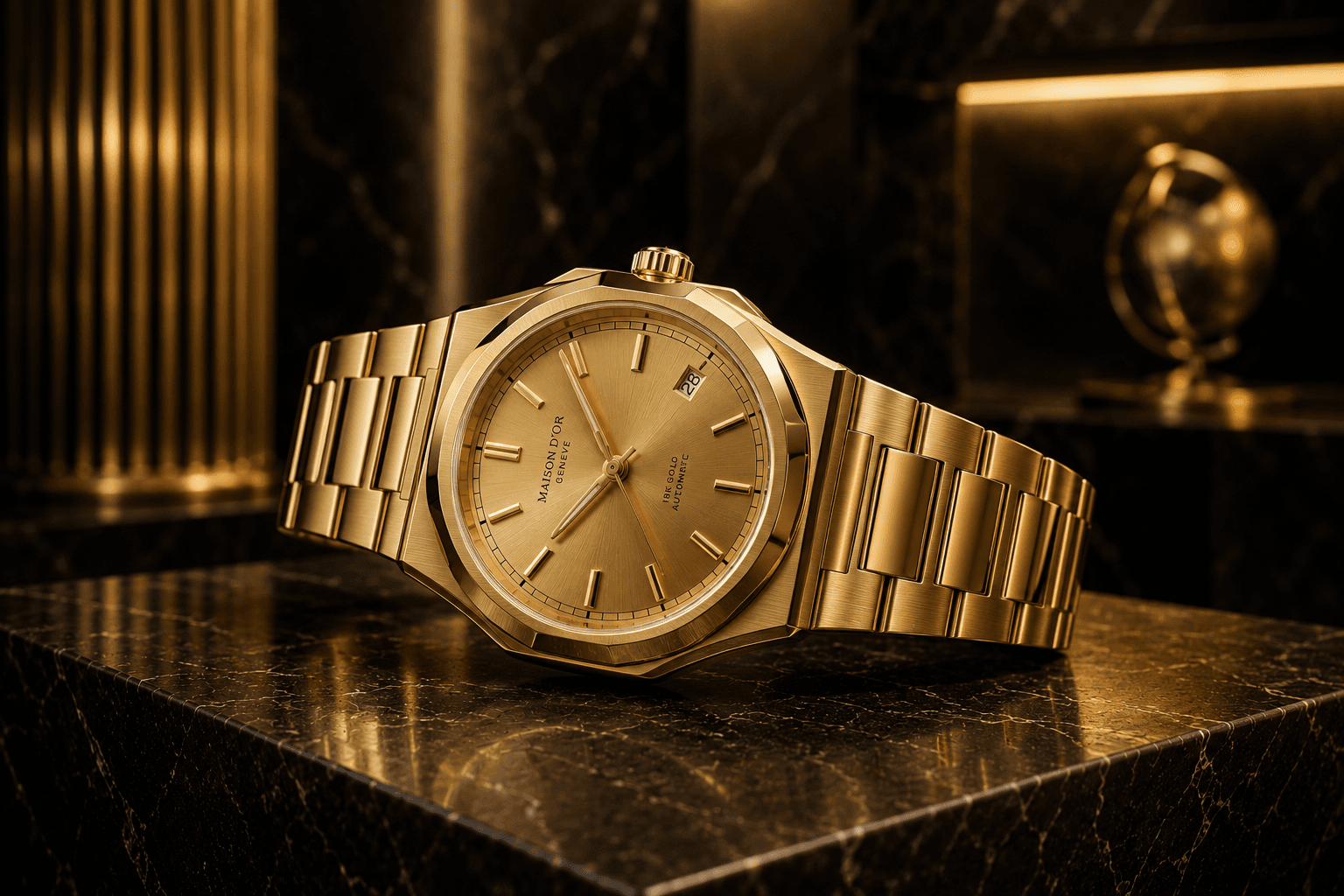 Elegant gold watch with warm polished finishing