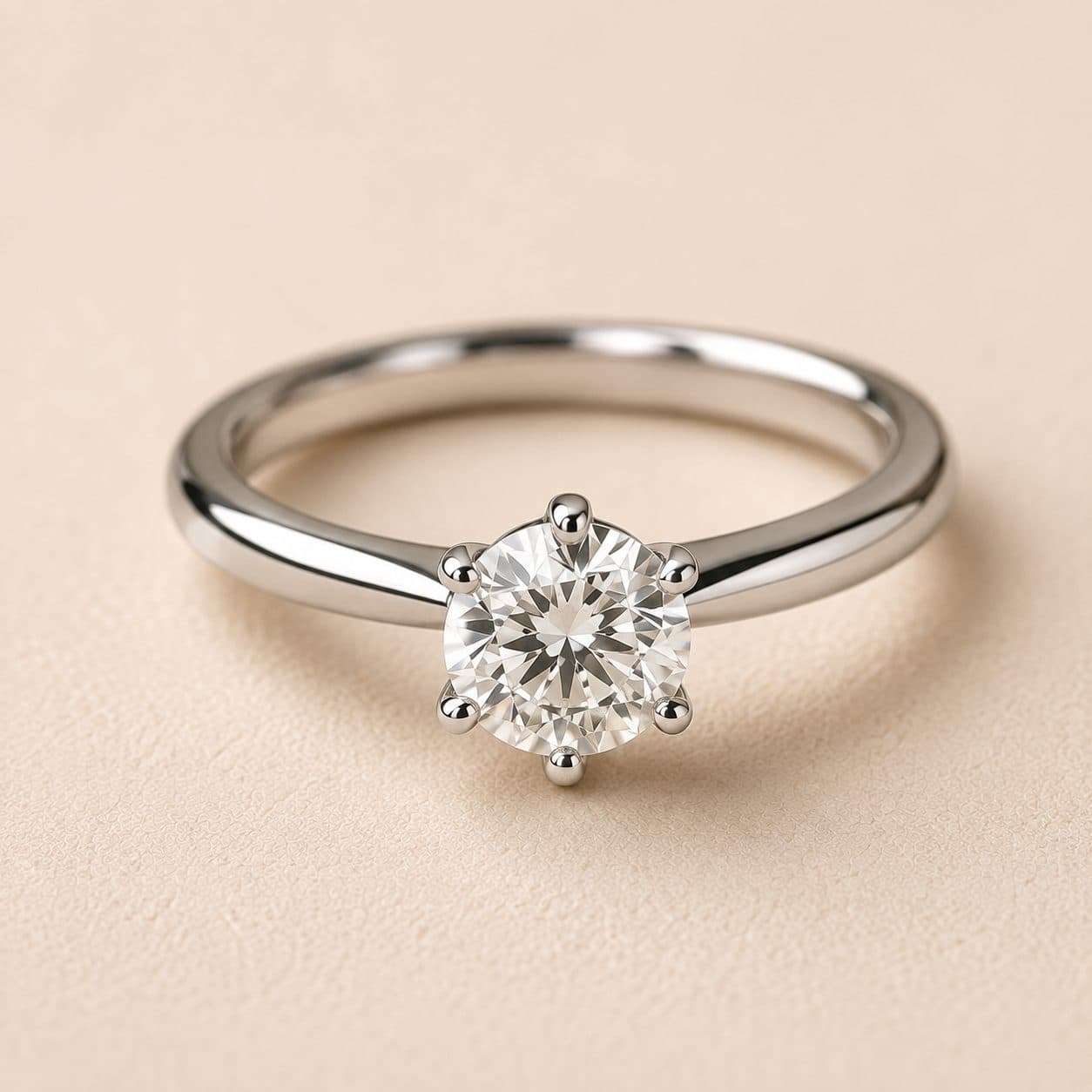 Six-prong brilliant-cut solitaire diamond ring