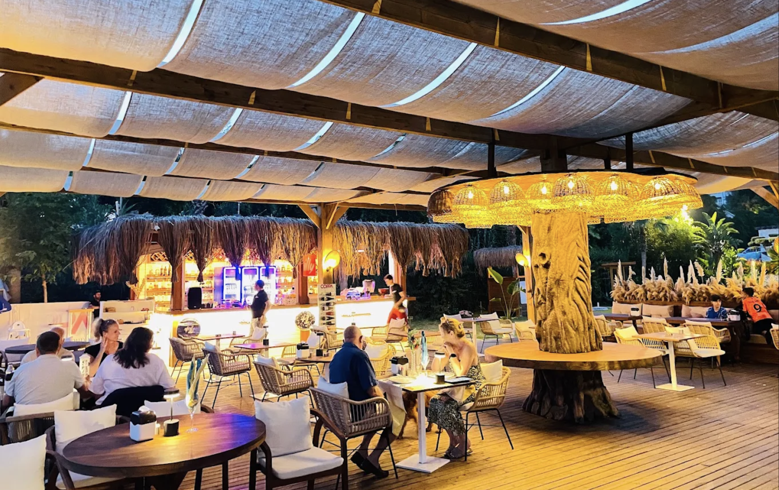 Evening atmosphere and outdoor dining at Coppa Beach Club