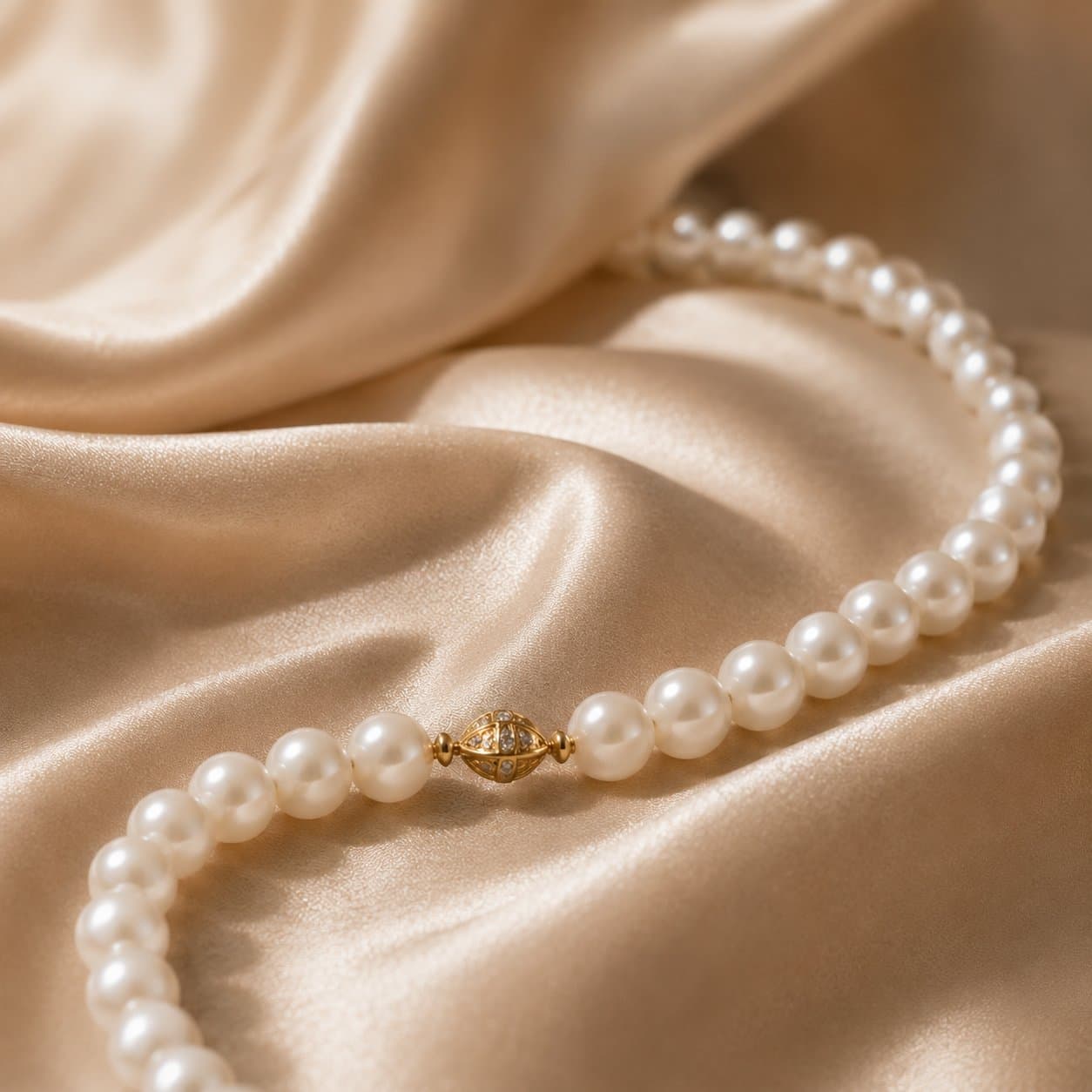 Pearl strand necklace with a diamond-set gold clasp