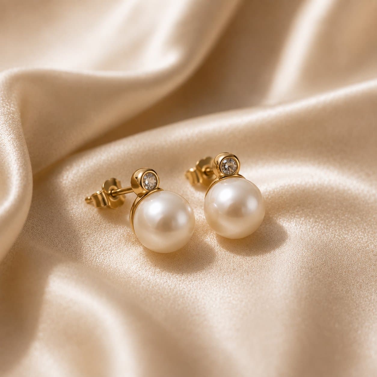 Pearl stud earrings with a diamond accent