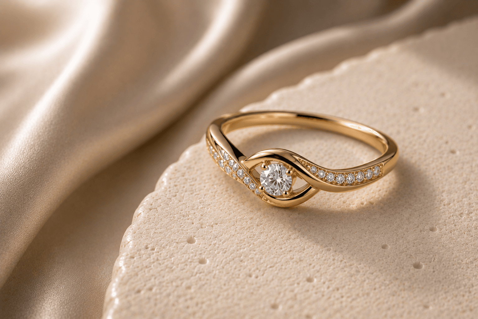 Diamond accent set into polished gold