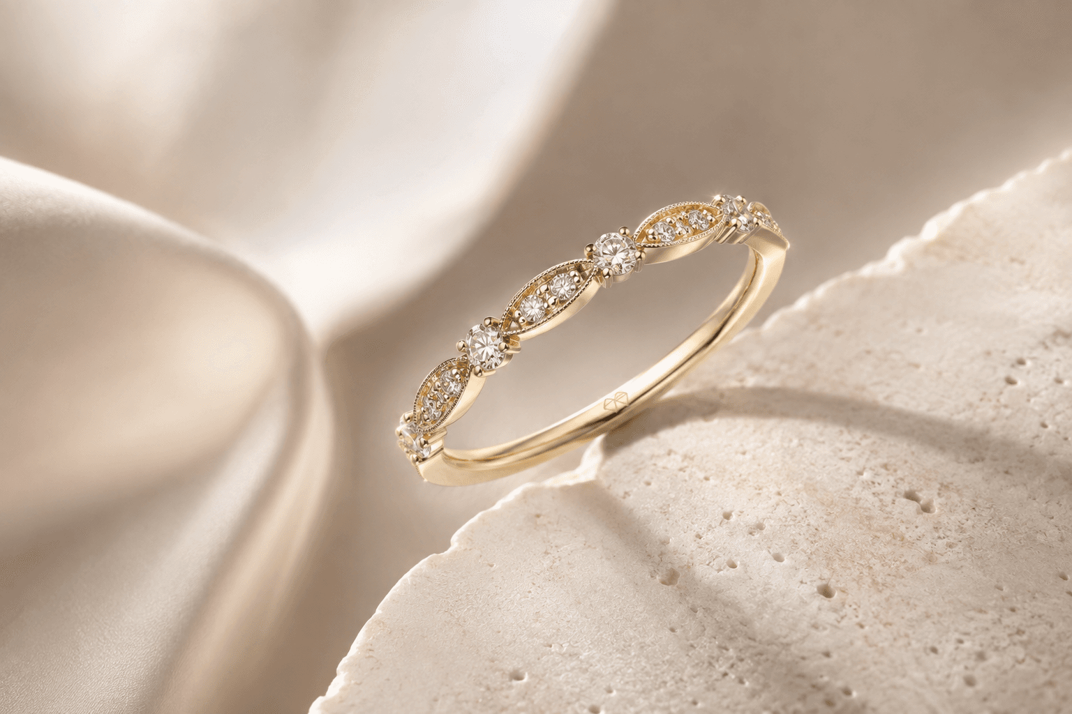 Close-up diamond detail in gold jewellery