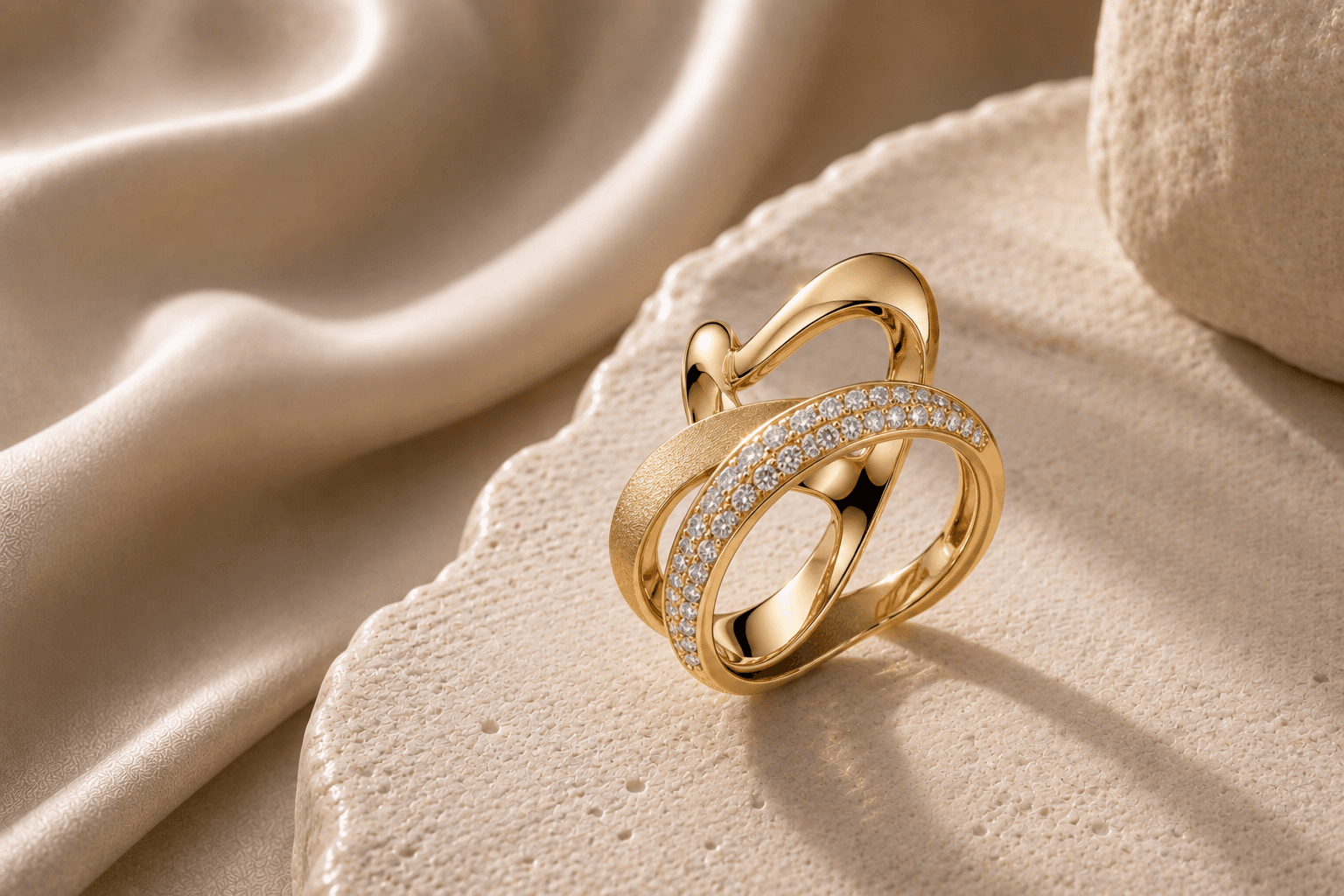 Sculptural gold ring with a distinctive silhouette