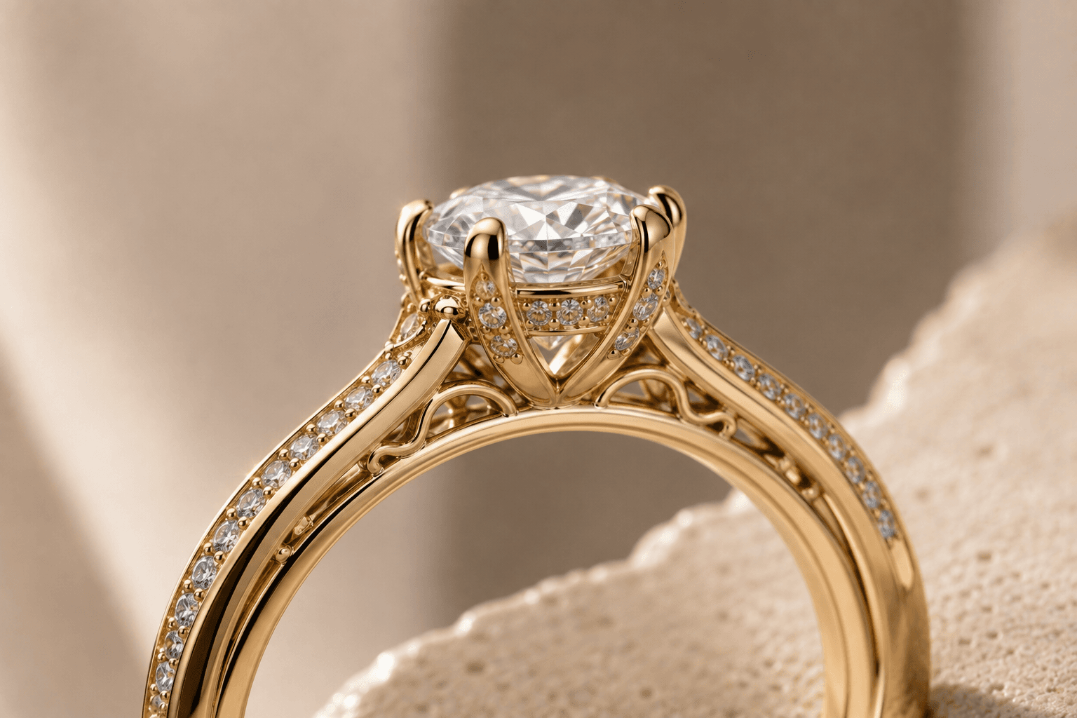 Close-up of precise diamond setting in gold