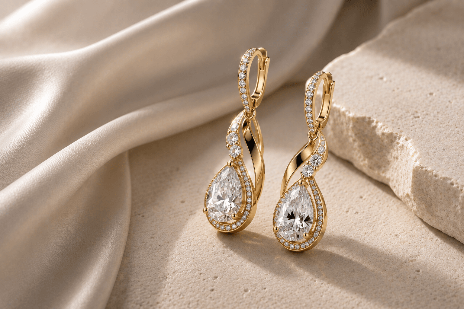 Statement gold earrings with diamond accents