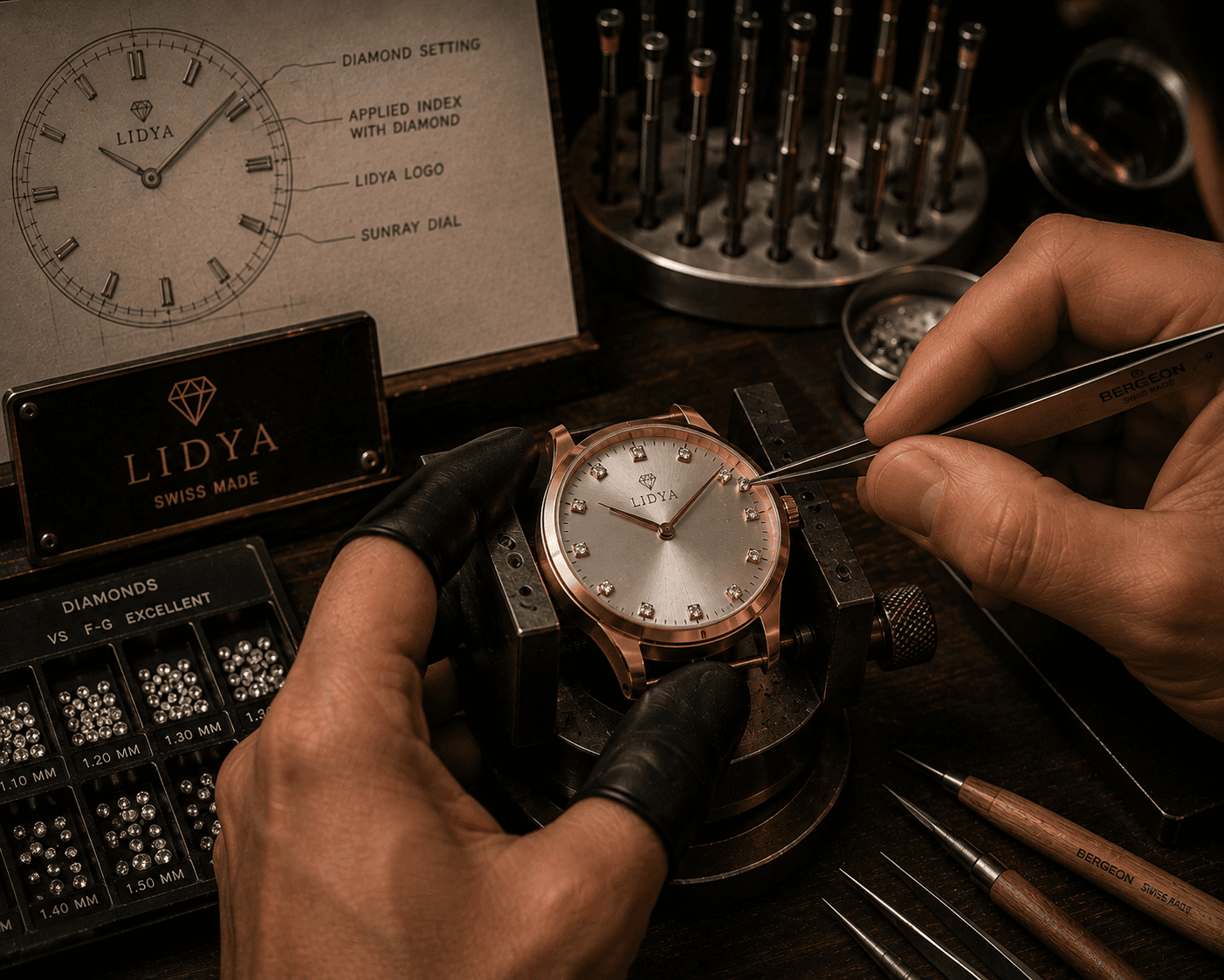 LIDYA Watchmaking Process โ Diamond Setting Where Applicable