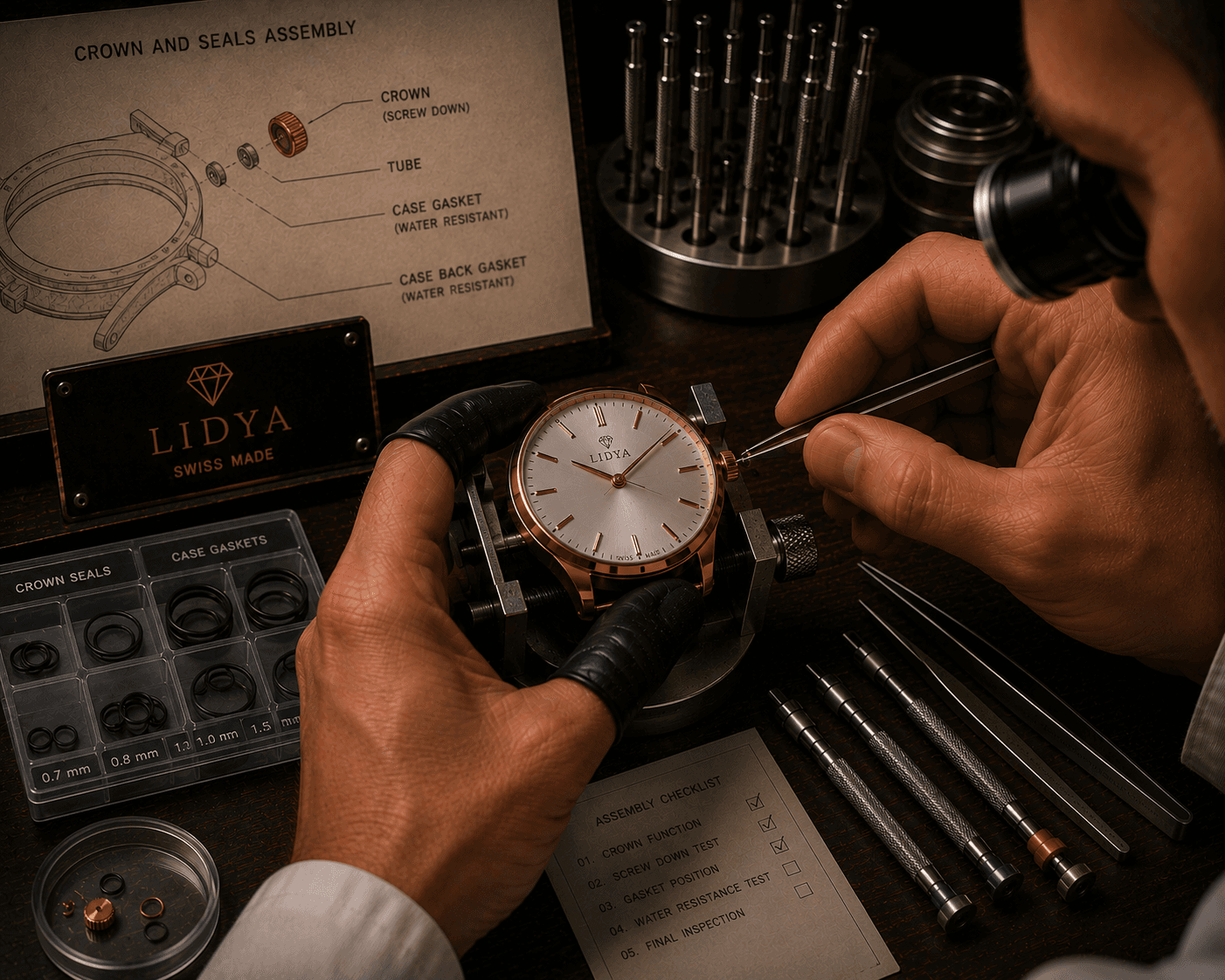 LIDYA Watchmaking Process โ Crown and Gasket Assembly