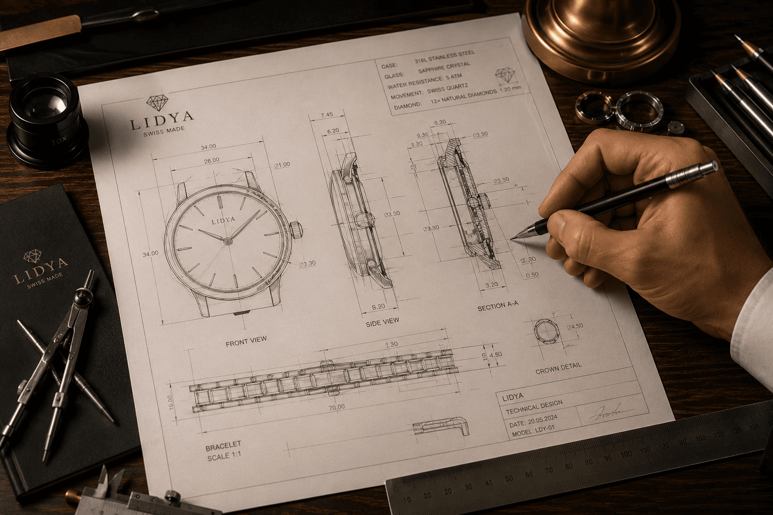 LIDYA Watchmaking Process โ Detailed Technical Drawing
