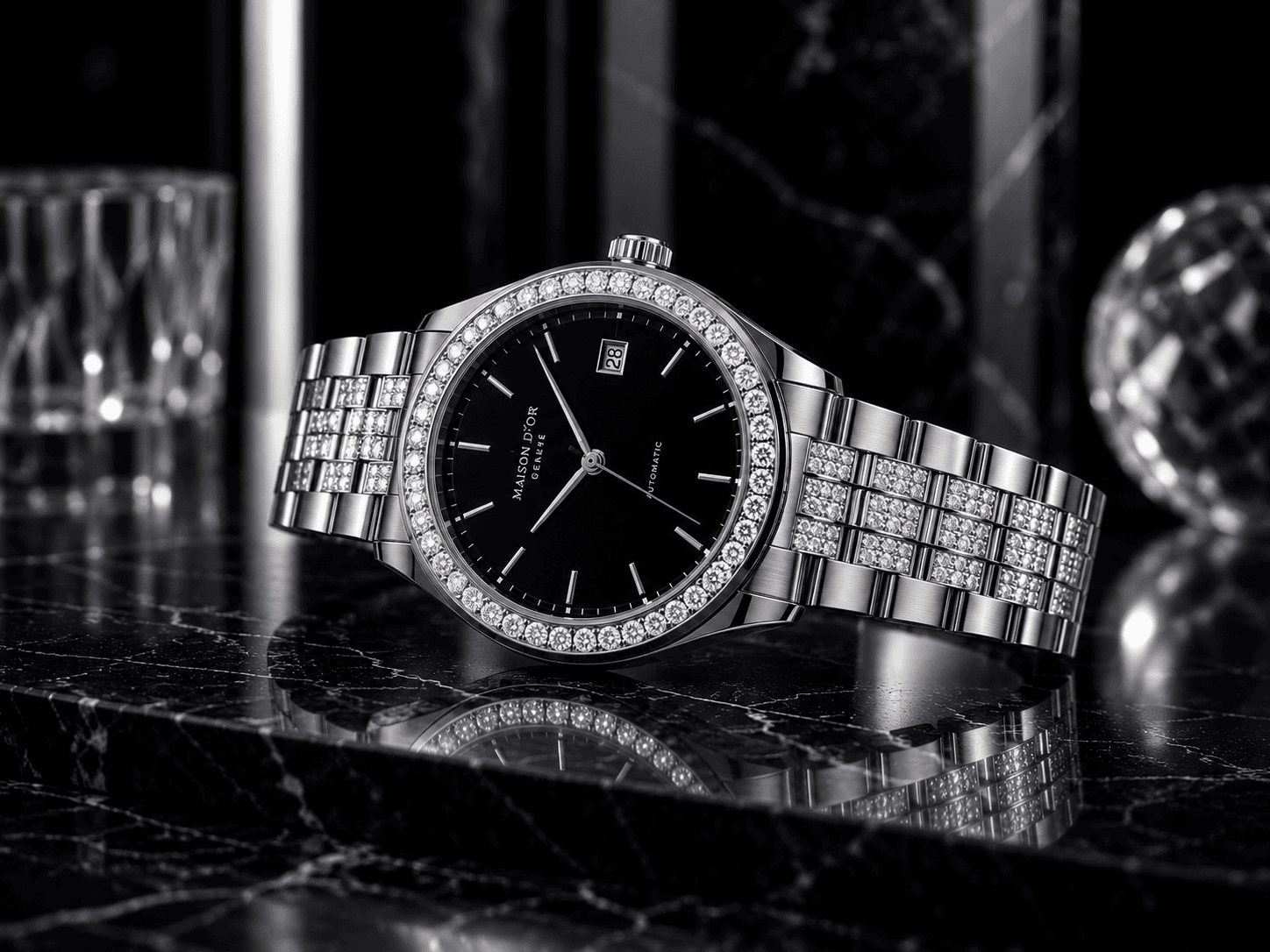 Luxury brilliant-set watch with refined proportions