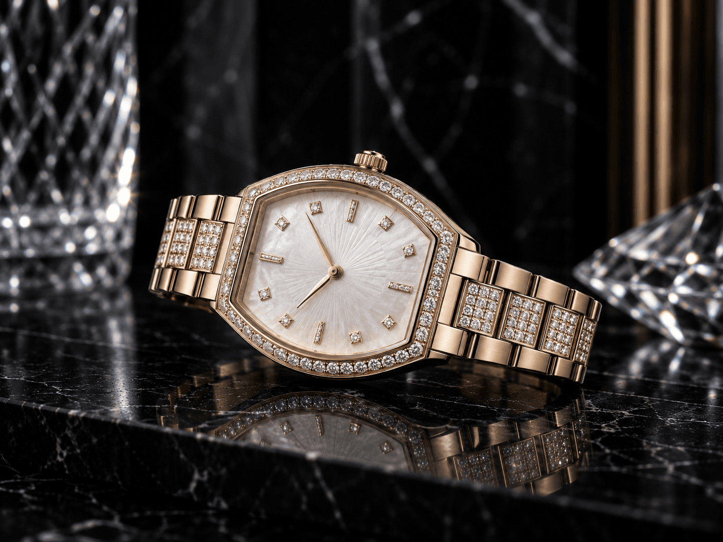 Brilliant-set watch with luminous dial
