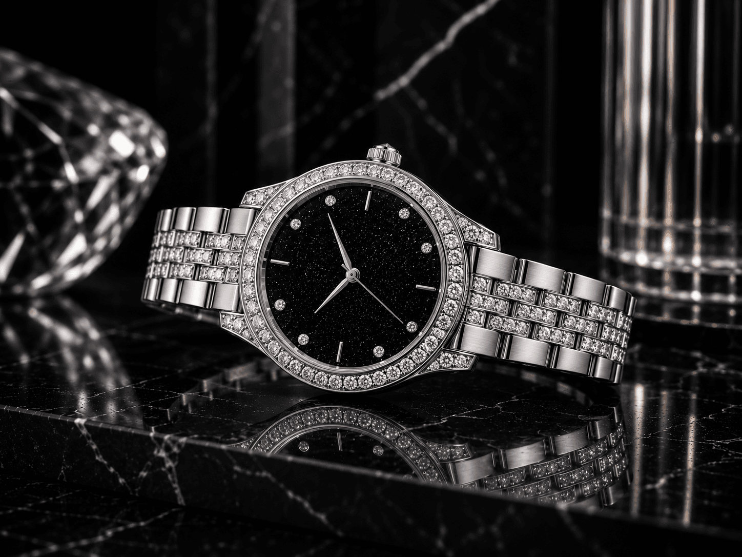 Elegant watch with precisely set brilliant-cut stones
