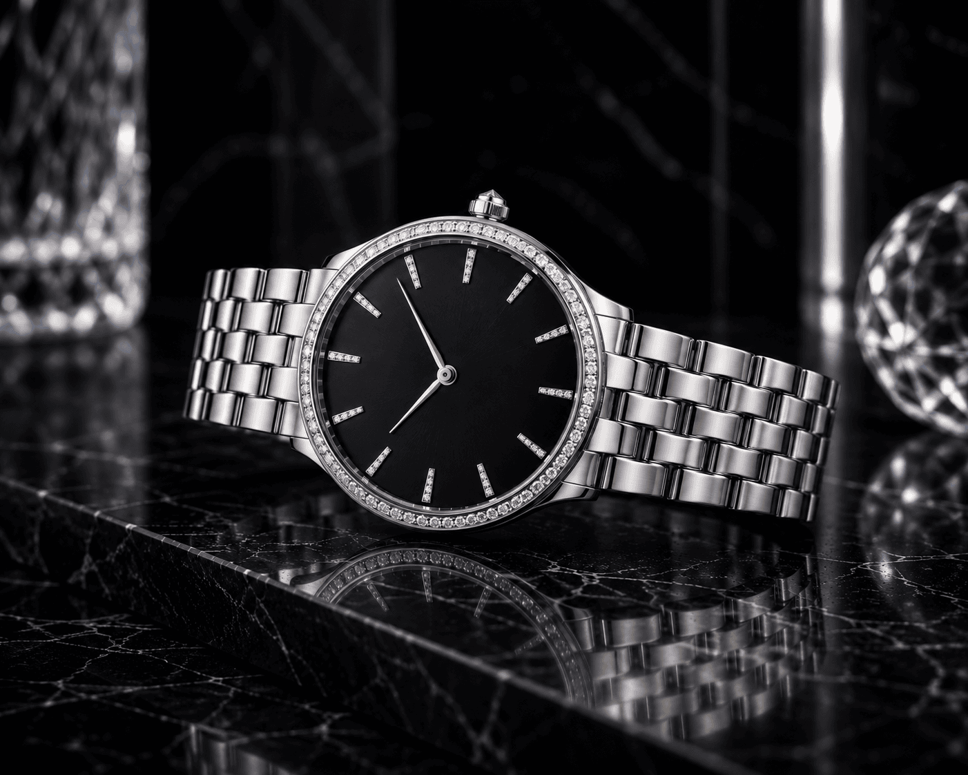 Luxury watch with brilliant-set bezel