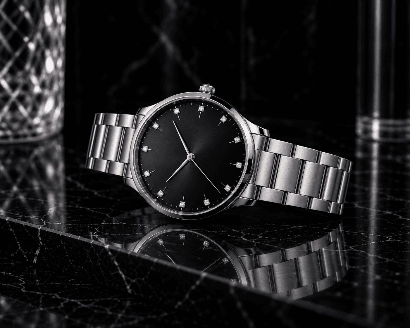 Brilliant watch reflecting light in motion