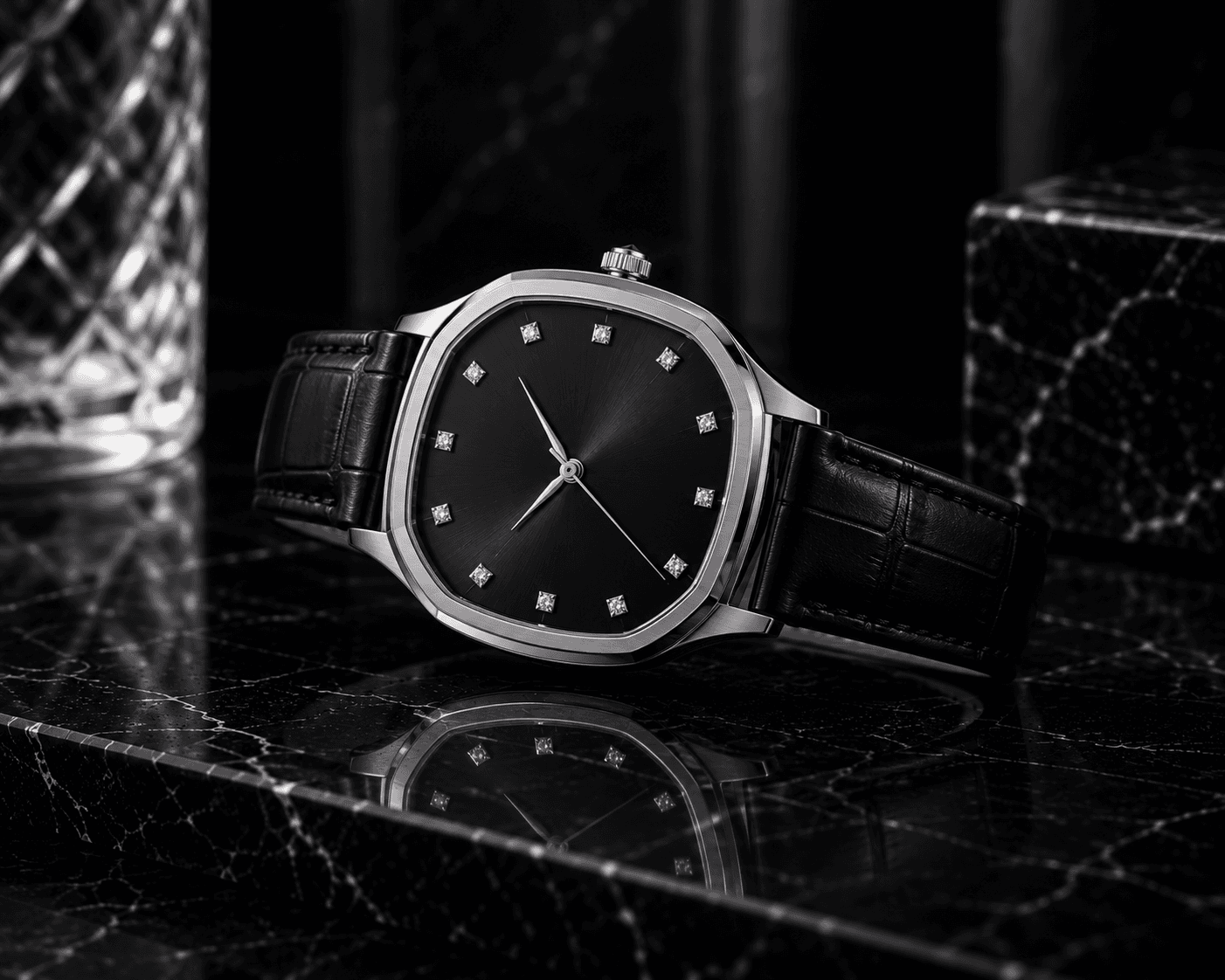 Close detail of brilliant-set watch